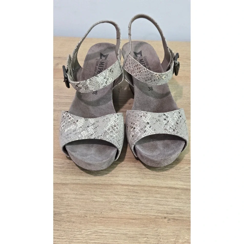 Mephisto Beauty Wedge‎ Sandals Womens 38/8 Grey Snakeskin nubuck Leather comfort